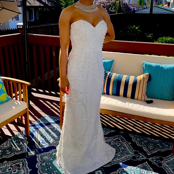 Off white Beaded Lace Wedding Dress - Picture 2 of 11